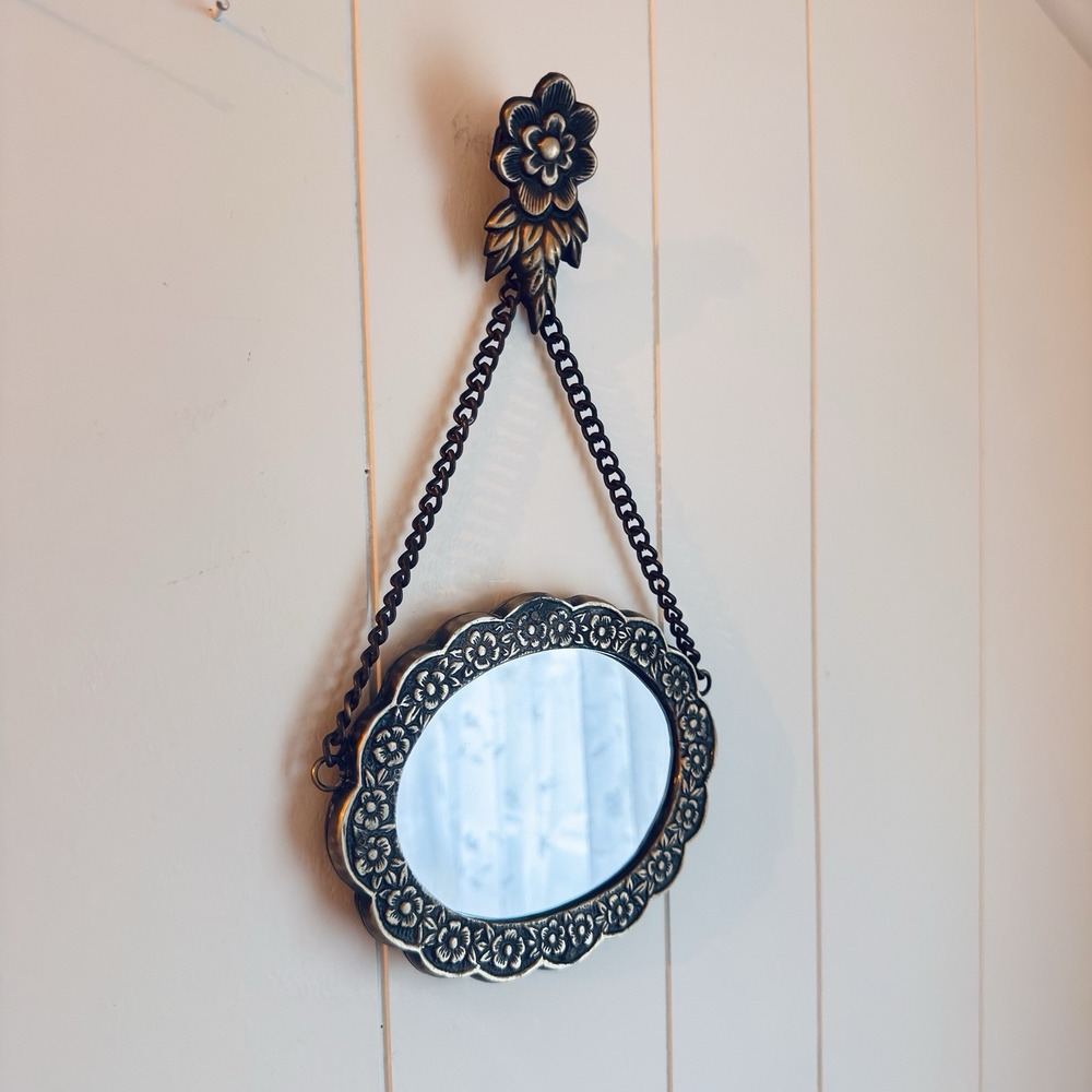 Vintage Turkish 800-900 Silver Wedding Hanging Mirror Ornate Embossed Design